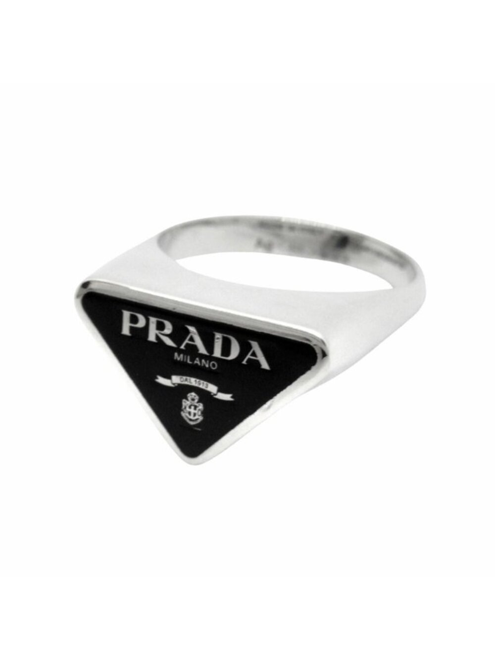 Prada Triangle Logo Symbol Ring Silver Black